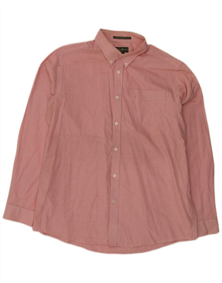 Camicia da uomo dalla vestibilità comoda Eddie Bauer XL in cotone gessato rosa