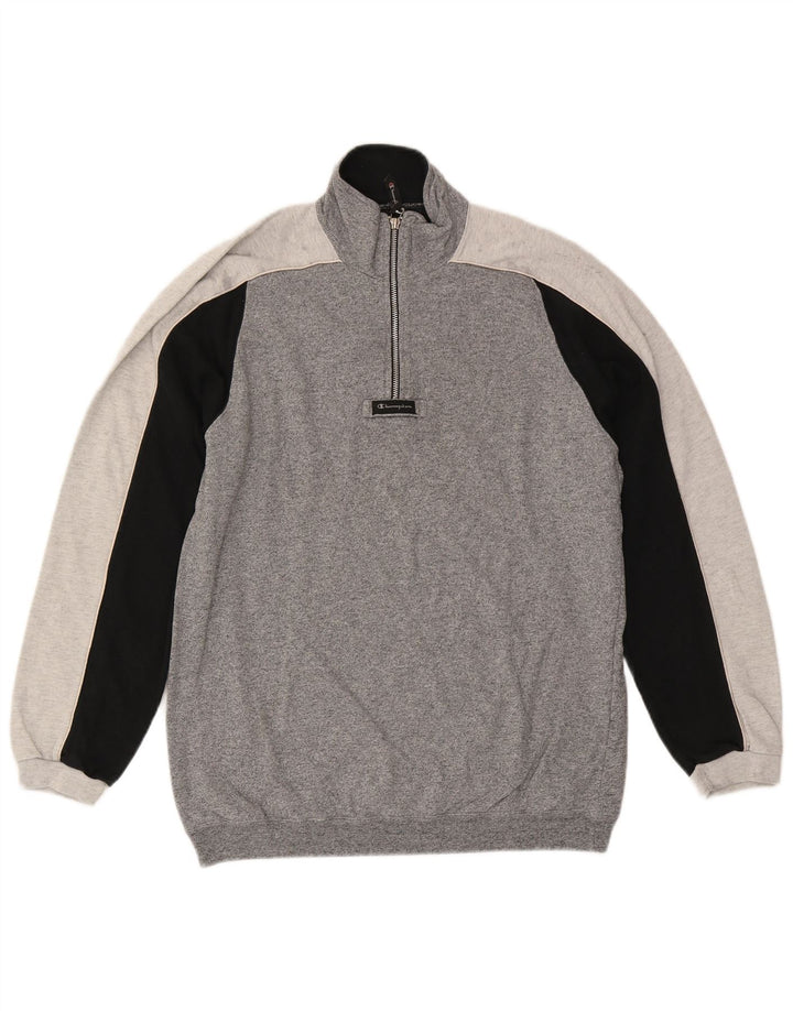 CHAMPION Felpa da uomo con collo con zip, maglione grande, cotone color block grigio