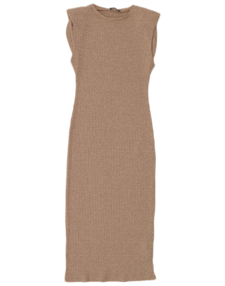 Abito aderente maxi senza maniche da donna Zara UK 12 Poliestere beige medio