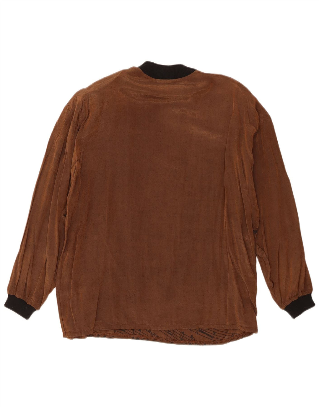 Top grafico da donna vintage a maniche lunghe EU 42 grande in viscosa marrone