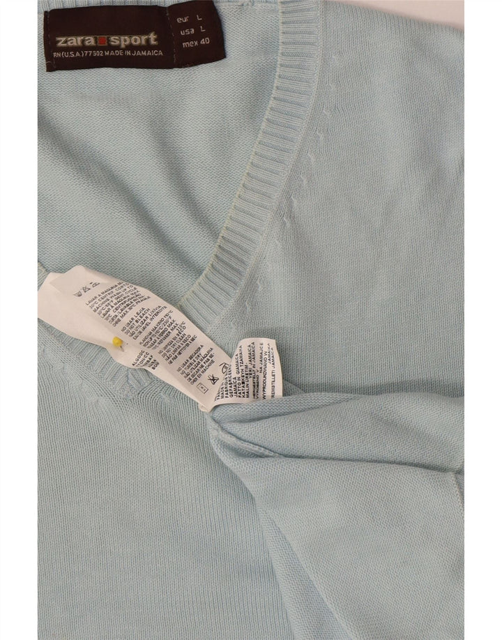 Maglione Zara da uomo con scollo a V grande in cotone blu