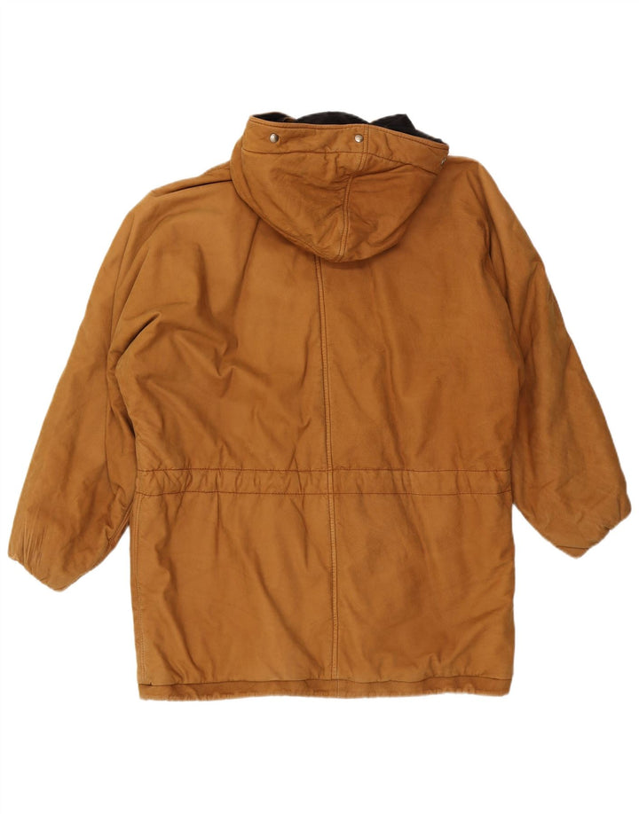 POST CARD Mens Hooded Leather Jacket UK 44 2XL Brown Leather