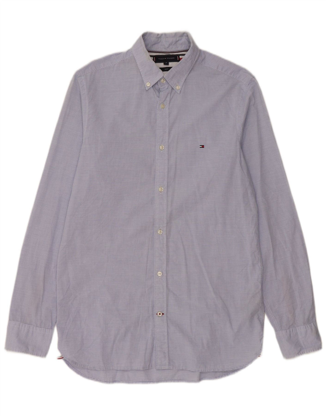 Camicia slim fit da uomo Tommy Hilfiger blu medio in cotone gessato