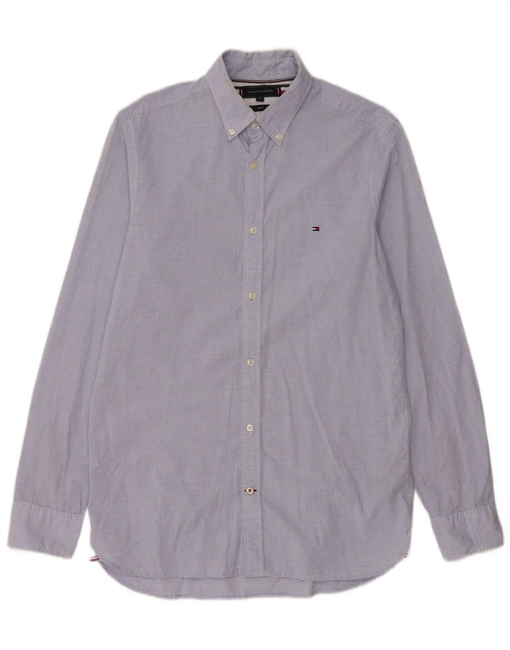 Camicia slim fit da uomo Tommy Hilfiger blu medio in cotone gessato