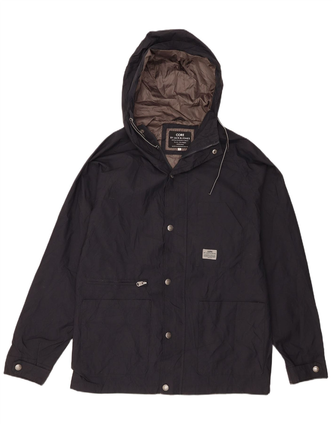 Giacca antipioggia con cappuccio da uomo Jack & Jones UK 40 Large in nylon blu navy