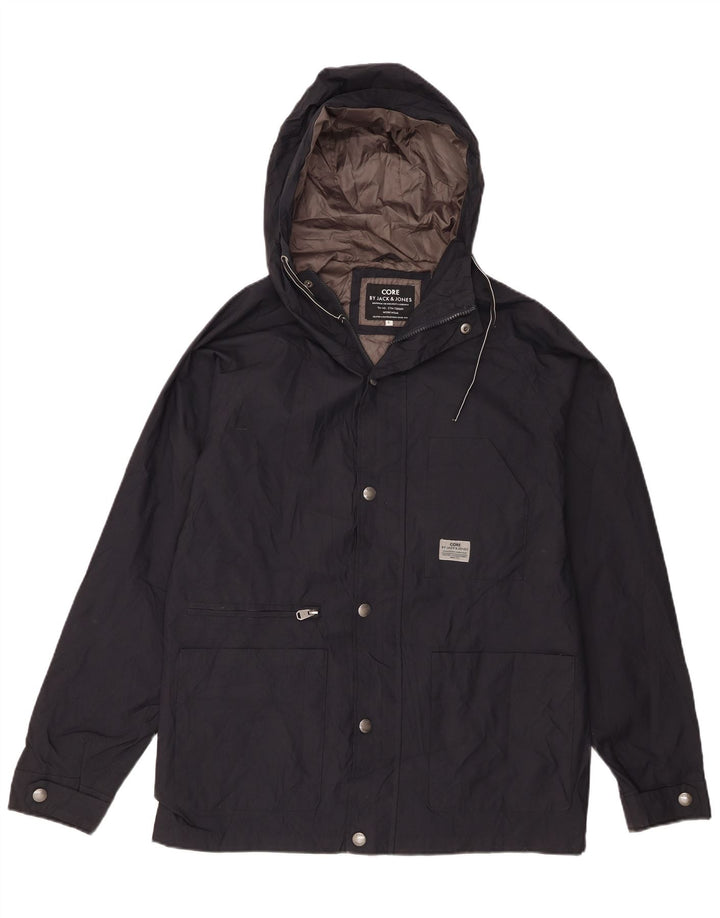 Giacca antipioggia con cappuccio da uomo Jack & Jones UK 40 Large in nylon blu navy