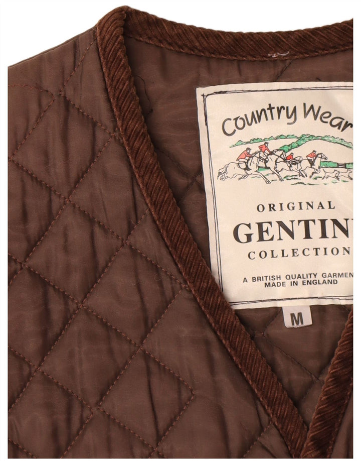 Gilet trapuntato da uomo vintage UK 38 poliestere marrone medio