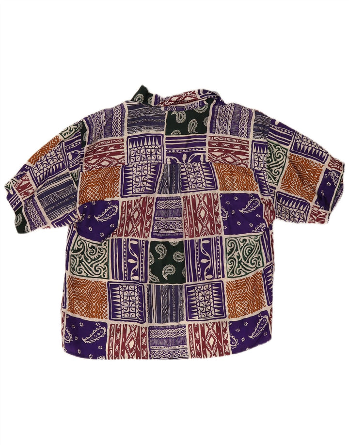Camicetta camicia vintage da donna UK 16 grande patchwork multicolore