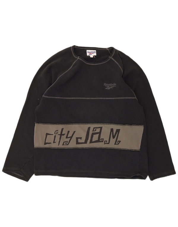 Felpa grafica da uomo Reebok, maglione grande, cotone color block nero