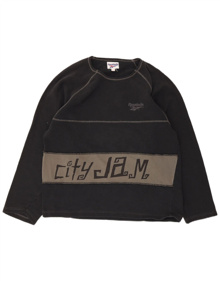 Felpa grafica da uomo Reebok, maglione grande, cotone color block nero