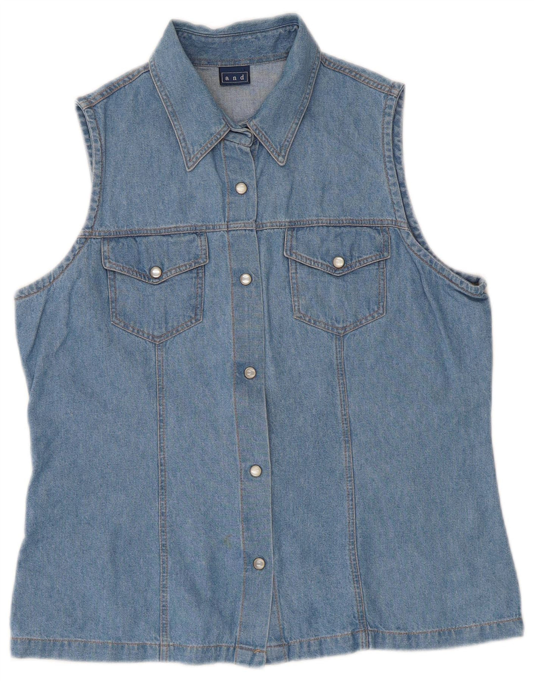 E Camicia Di Jeans Senza Maniche Da Donna IT 46 Large Blu Cotone