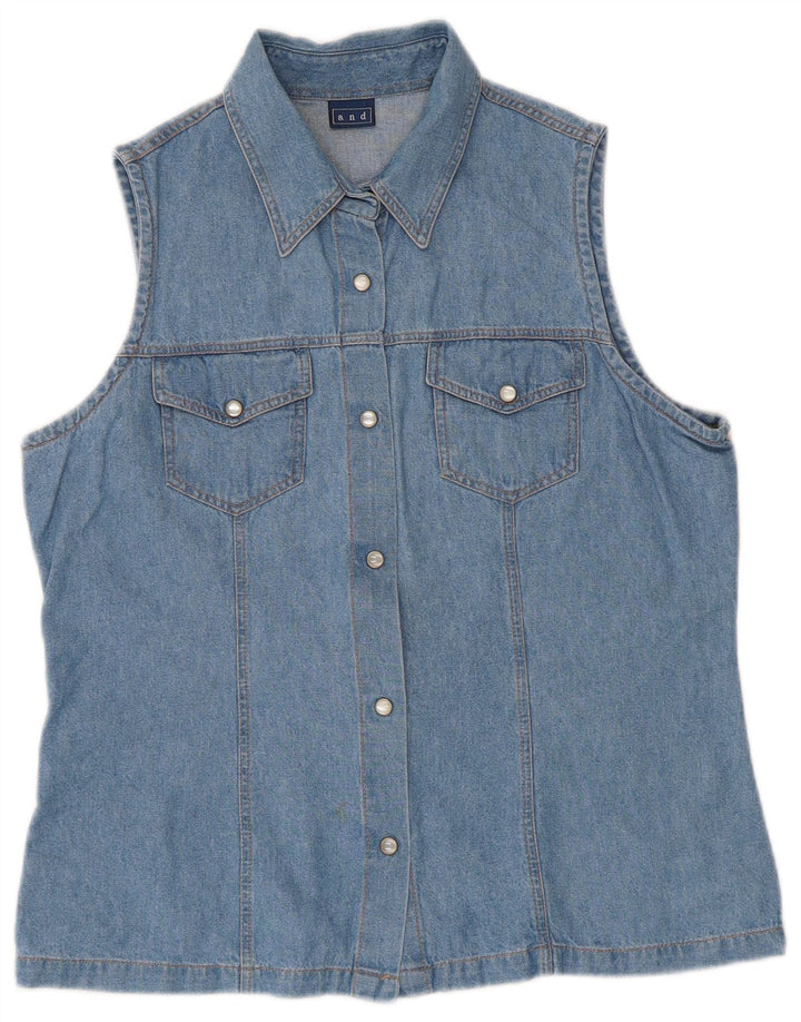 E Camicia Di Jeans Senza Maniche Da Donna IT 46 Large Blu Cotone