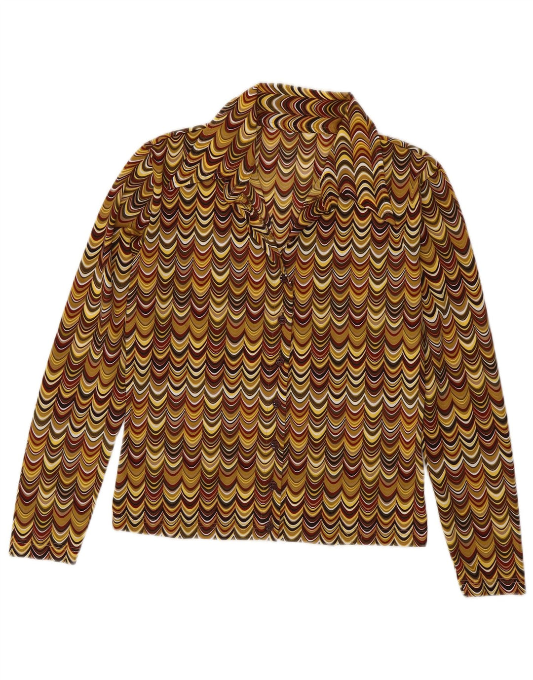 Camicetta camicia vintage da donna UK 12 media multicolore geometrica