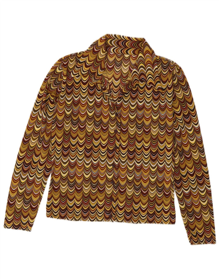 Camicetta camicia vintage da donna UK 12 media multicolore geometrica