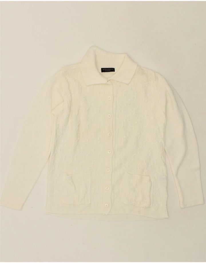 VINTAGE Womens Cardigan Sweater UK 12 Medium White Acrylic Vintage Vintage and Second-Hand Vintage from Messina Hembry 