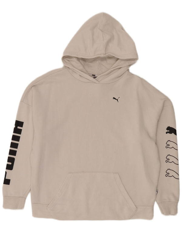 Felpa con cappuccio oversize grafica da donna Puma UK 14 cotone bianco medio
