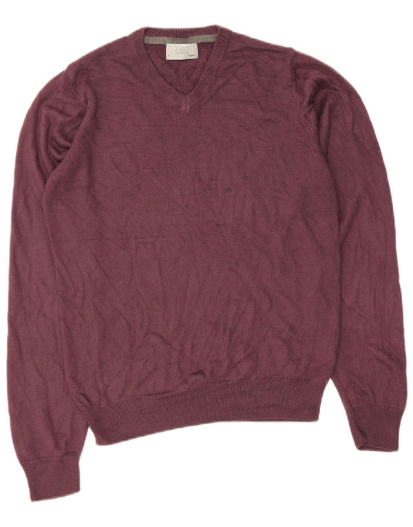 Maglione da uomo Marks & Spencer vestibilità regolare con scollo a V piccolo bordeaux