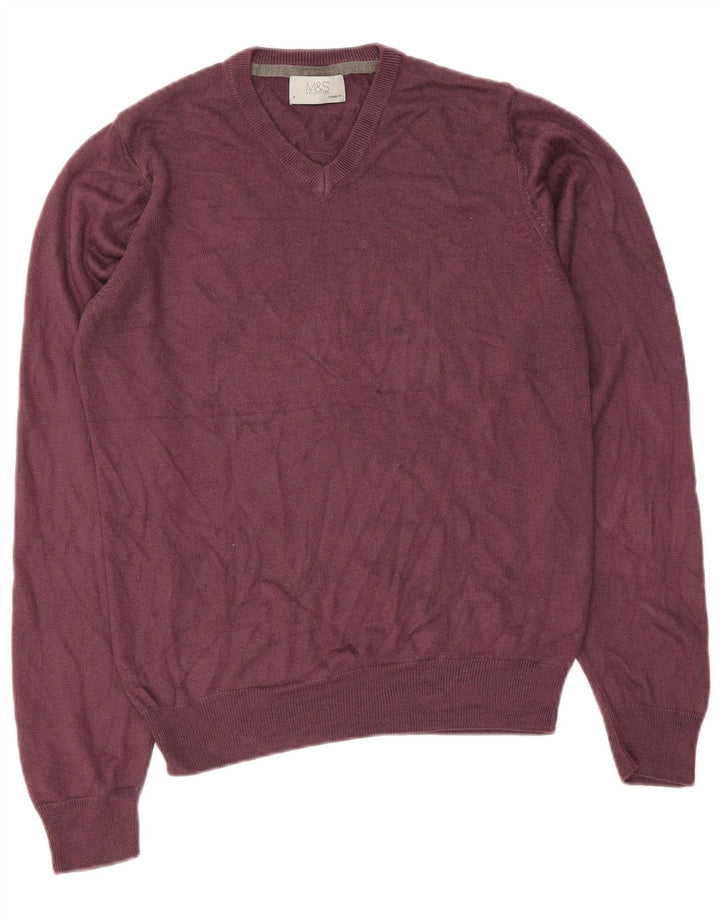 Maglione da uomo Marks & Spencer vestibilità regolare con scollo a V piccolo bordeaux