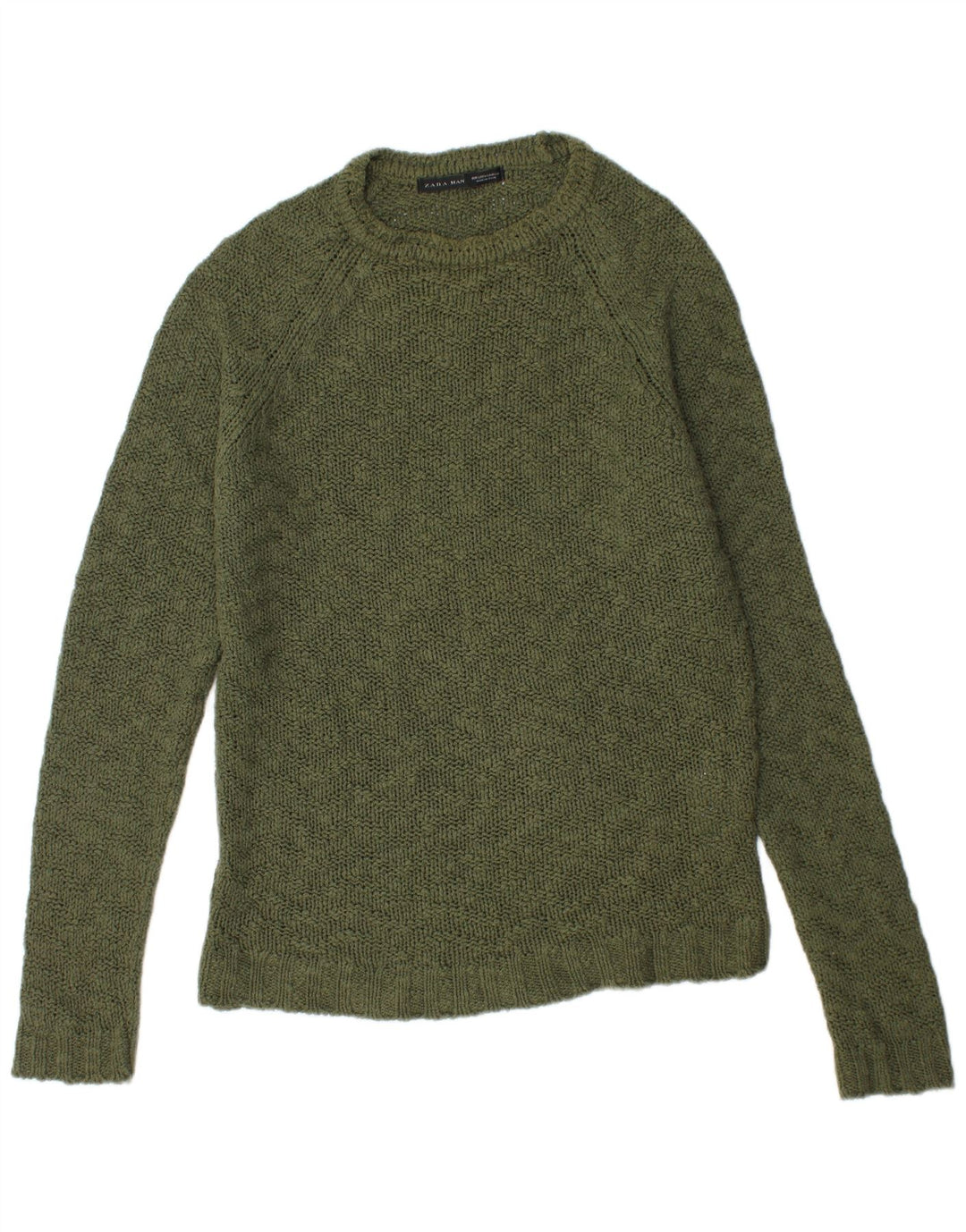 Maglione girocollo da uomo ZARA grande in cotone kaki