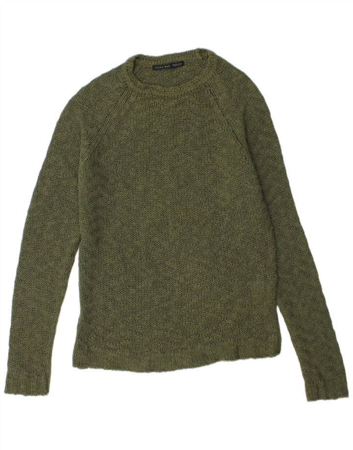 Maglione girocollo da uomo ZARA grande in cotone kaki