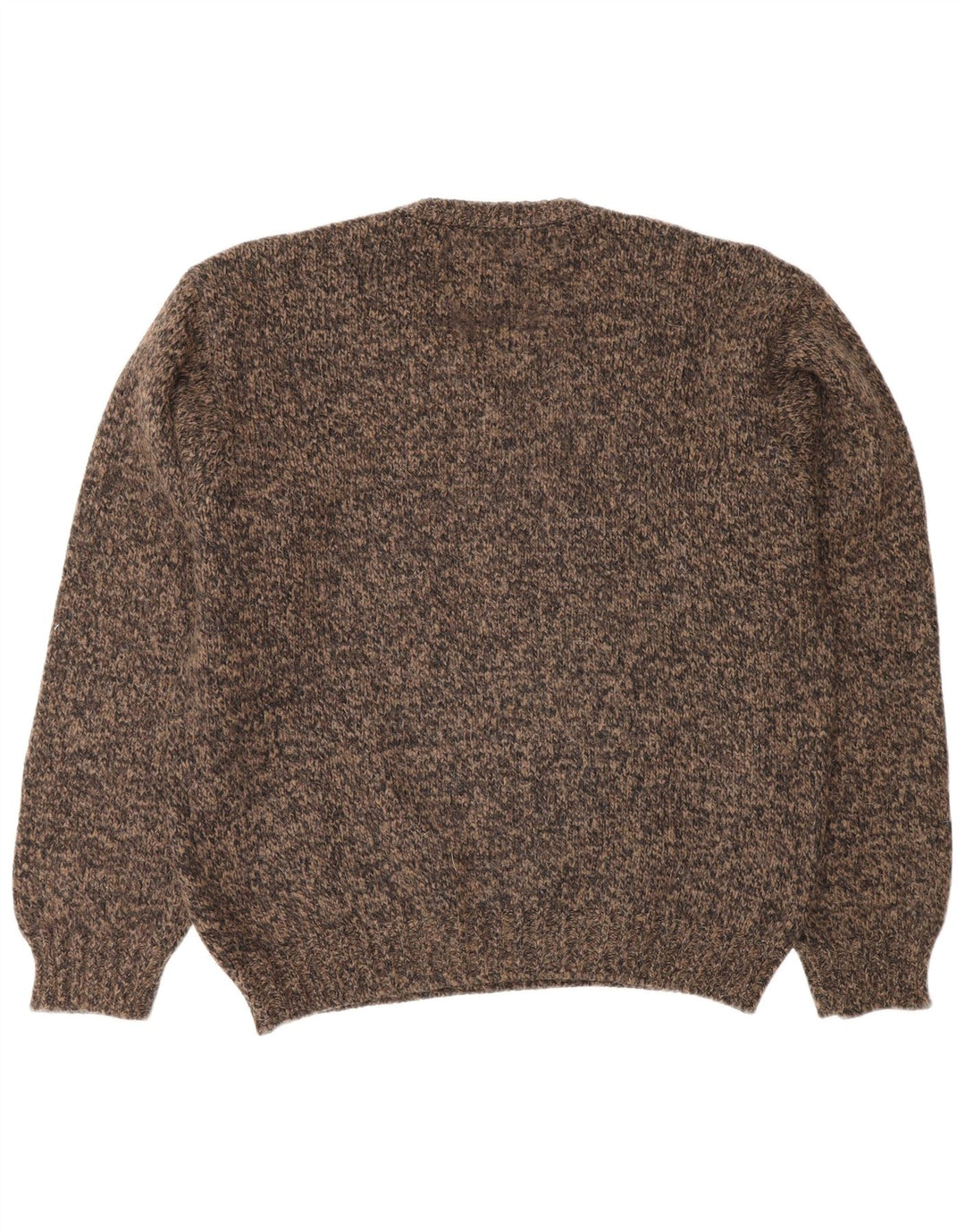 Maglione vintage da uomo con scollo a V XL in lana screziata marrone