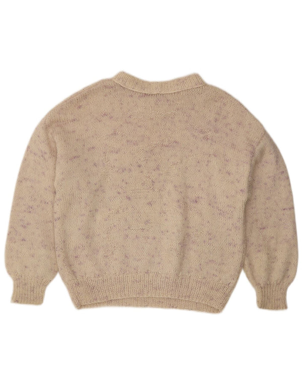 Maglione maglione girocollo da donna vintage UK 16 grande beige screziato