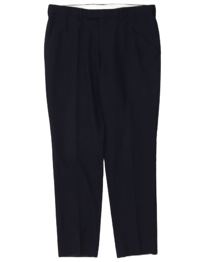 Pantaloni da abito slim fit Marks & Spencer da uomo W32 L29 in lana blu navy