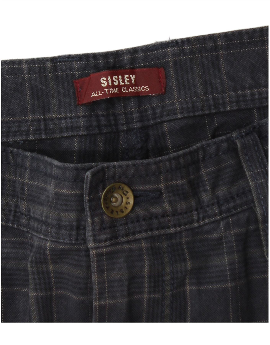 Pantaloni cargo dritti da uomo Sisley W34 L33 blu navy a quadri
