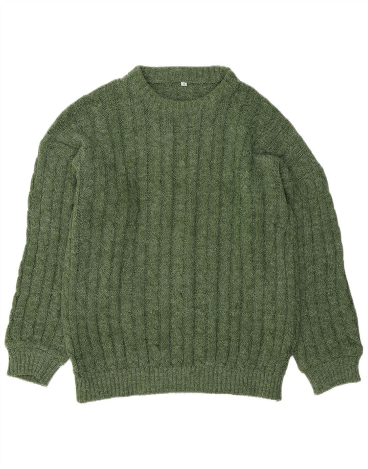 Maglione vintage da uomo girocollo piccolo in lana verde