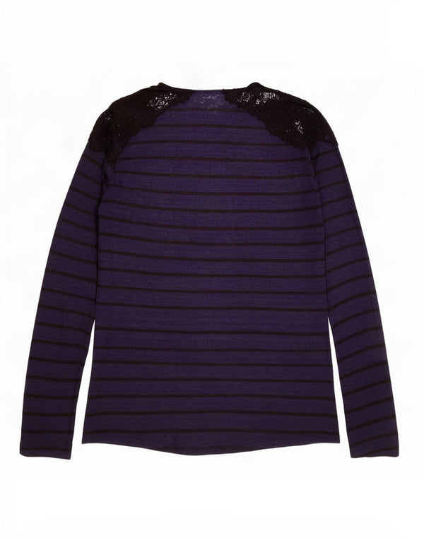 Top Zara da donna a maniche lunghe UK 14 Large a righe blu navy