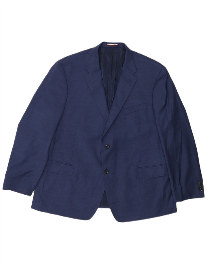 TOMMY HILFIGER Giacca blazer da uomo a 2 bottoni IT 50 Large in lana blu navy