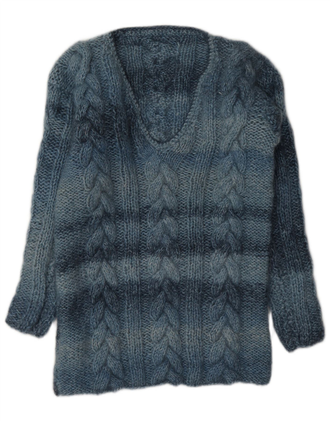 Maglione vintage da donna con scollo a V UK 12 a righe blu medio