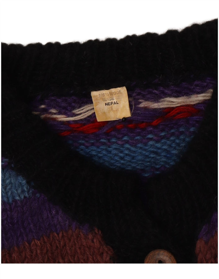 Maglione cardigan da donna vintage UK 16 grande lana a righe blu