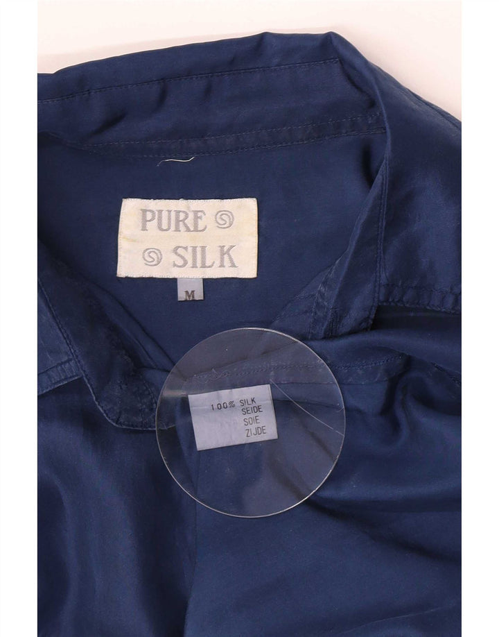 Camicia vintage da uomo a maniche corte in seta blu navy media