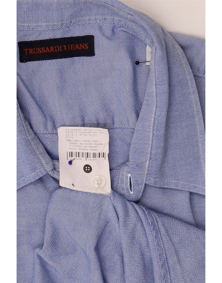 Trussardi Jeans Camicia da Uomo Taglia 43 XL Blu Cotone