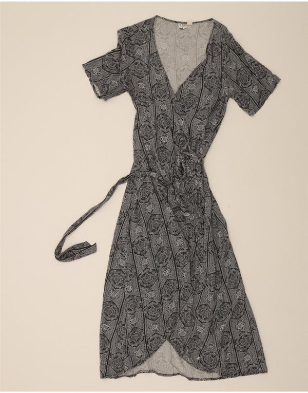 ROXY Womens Wrap Dress UK 10 Small Grey Floral Viscose