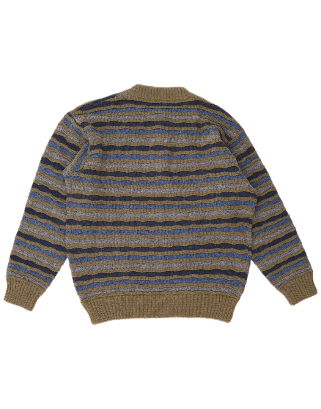 Maglione vintage da uomo con collo a bottoni IT 48 a righe multicolori medie