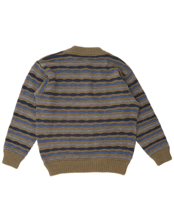 Maglione vintage da uomo con collo a bottoni IT 48 a righe multicolori medie