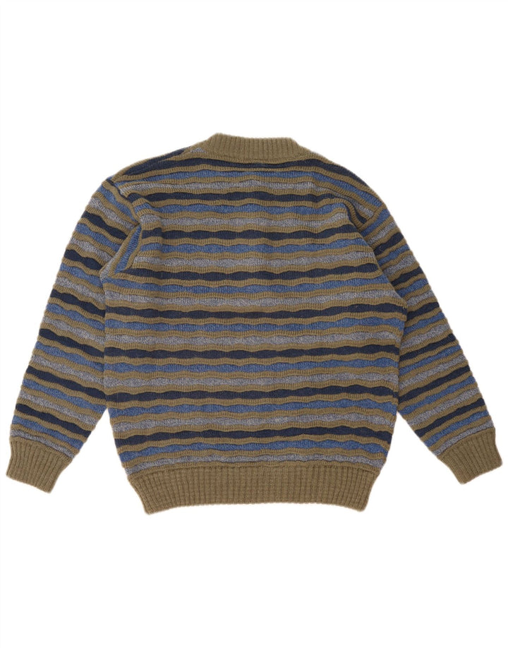 Maglione vintage da uomo con collo a bottoni IT 48 a righe multicolori medie