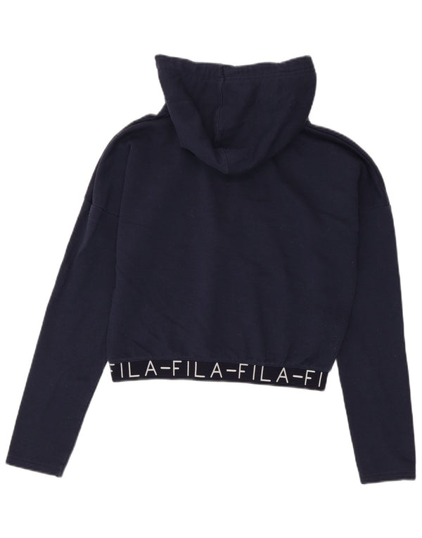 Maglione con cappuccio corto grafico da donna Fila UK 10 piccolo cotone blu navy