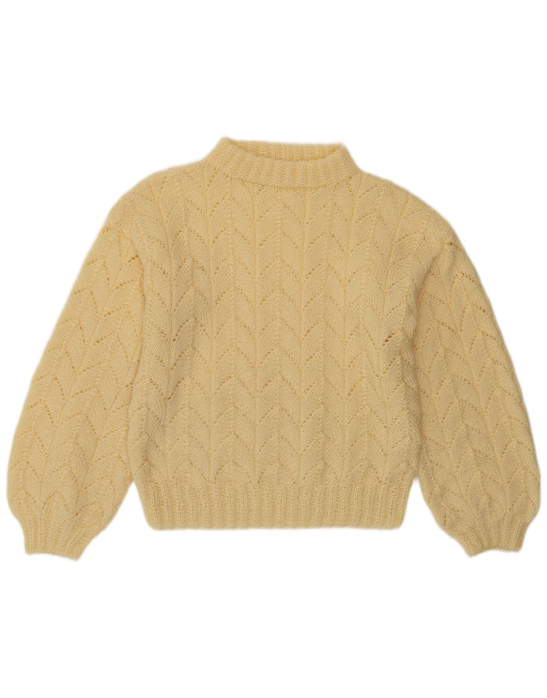 Maglione maglione vintage da donna con collo dolcevita UK 14 Giallo medio