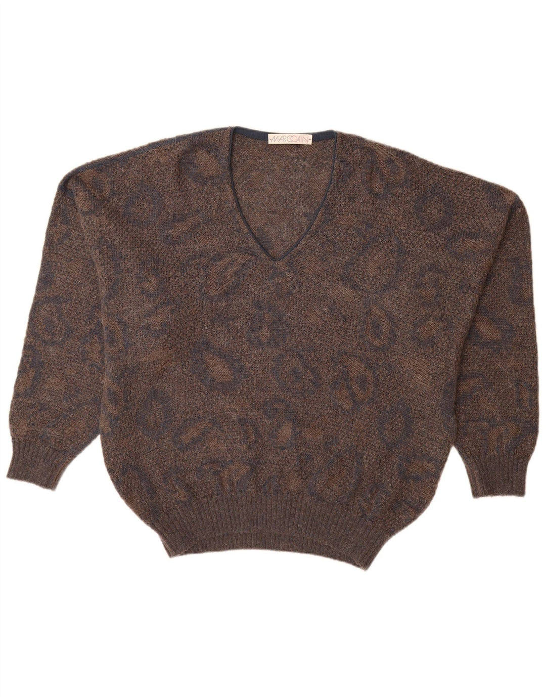 MARCCAIN Maglione da uomo con scollo a V XL Lana geometrica marrone