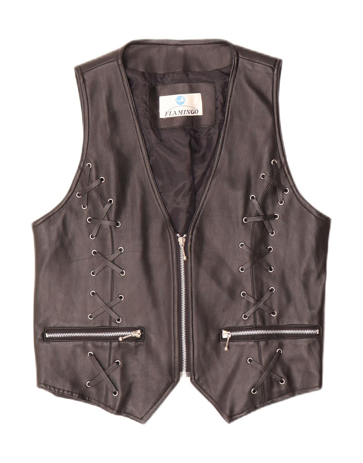 Gilet in pelle da donna vintage UK 20 2XL Nero
