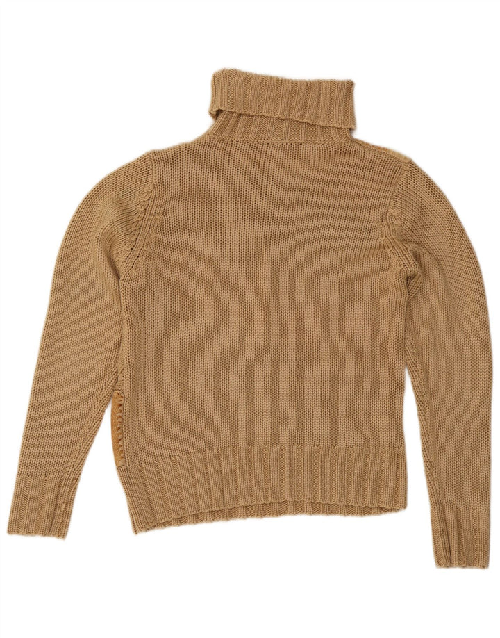 Maglione maglione vintage da donna con collo alto UK 12 Blocco colore marrone medio