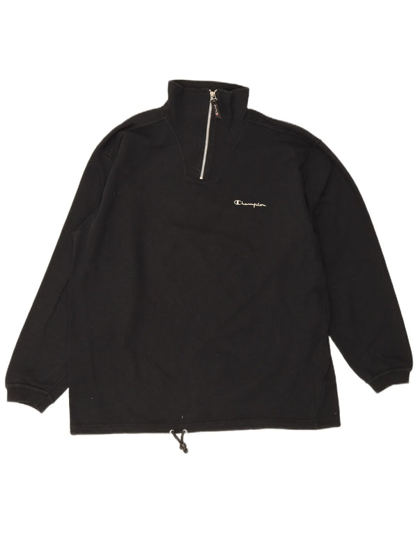 Champion Mens Zip Neck Sweatshirt Jumper XL Black Cotton