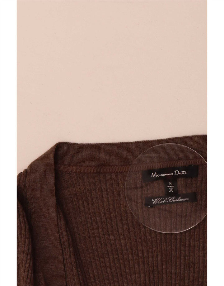 Massimo Dutti Maglione cardigan lungo da donna UK 10 piccolo lana marrone