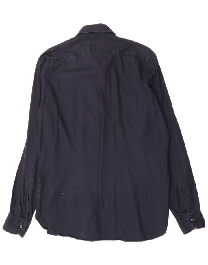 Camicia da uomo AQUASCUTUM taglia 16 1/2 42 grande cotone blu navy