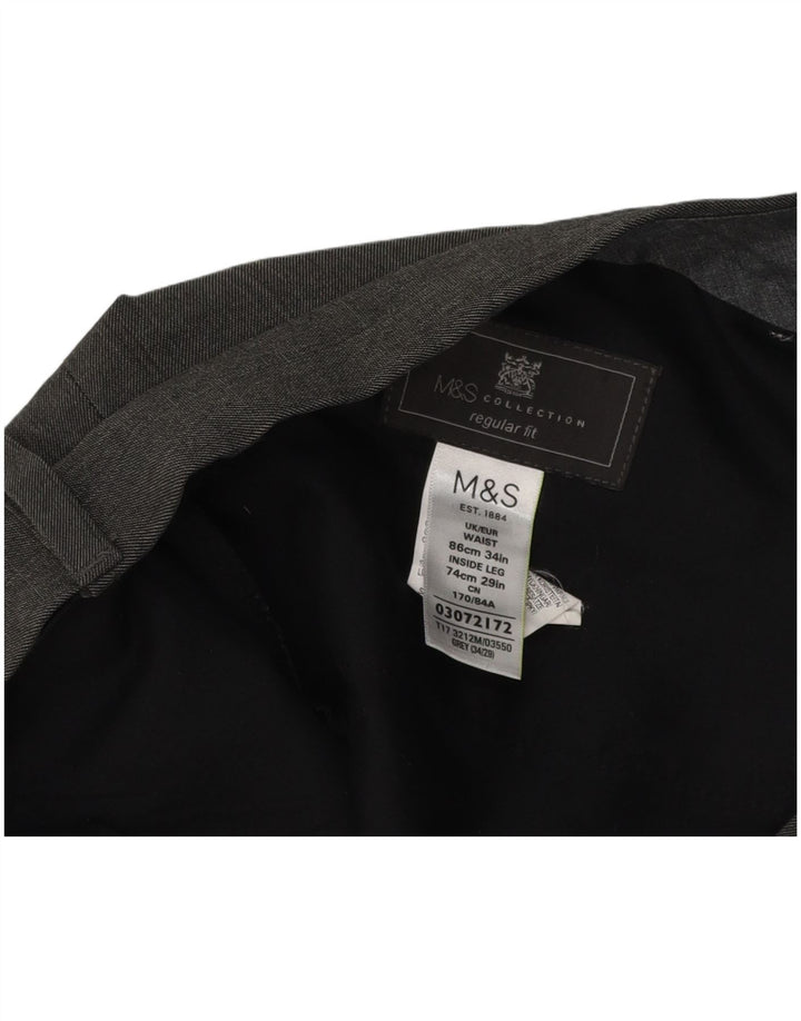 Pantaloni da abito vestibilità regolare Marks & Spencer da uomo W34 L29 poliestere grigio