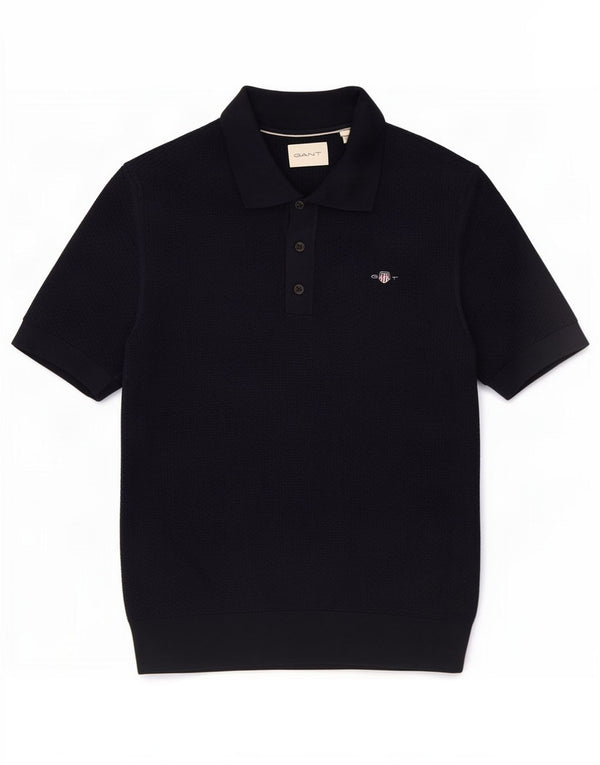 Gant Maglione da uomo a maniche corte con collo a polo piccolo in cotone blu navy