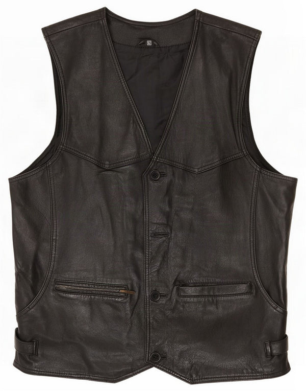 Gilet in pelle da donna vintage IT 52 2XL Nero